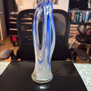 Elegant vintage Murano style  Blue and White Glass Sculpture